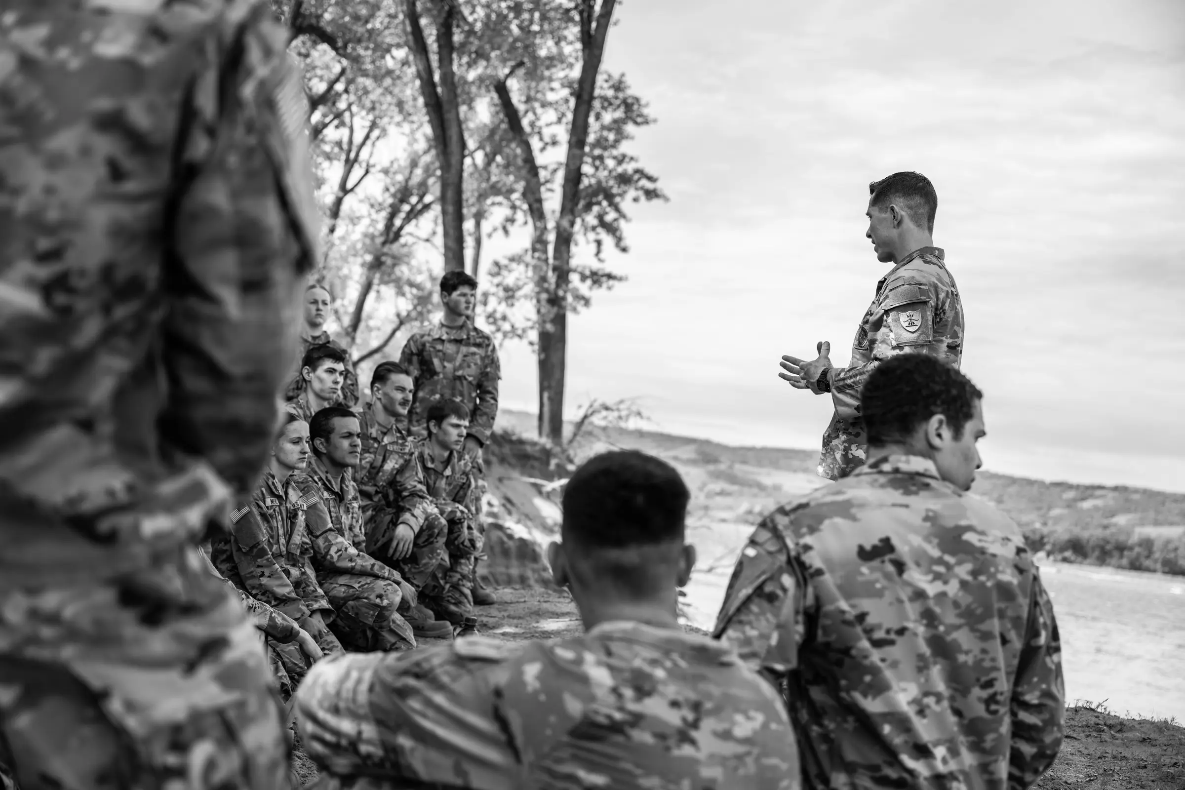 North Dakota Army National Guard Soldiers gathered for a team briefing